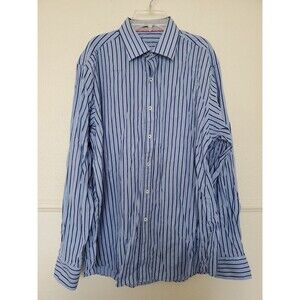 Bugatchi Long Sleeve Men's Dress Shirt Size L Classic Fit Button Up Striped Blue